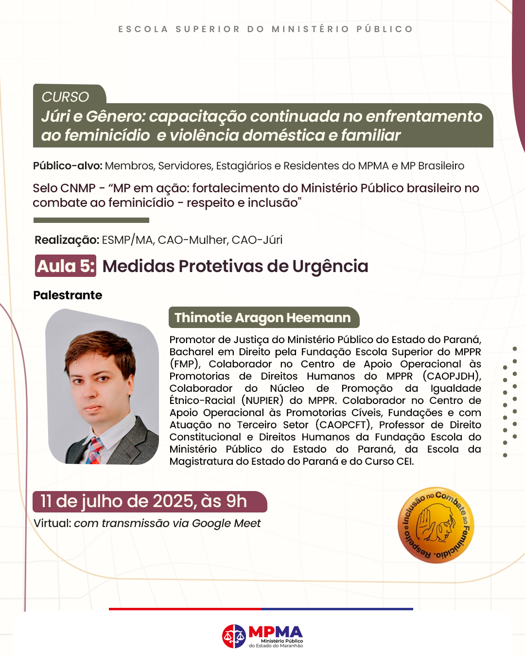 Curso - Júri e gênero: capacitação continuada no enfrentamento ao feminicídio e violência doméstica e familiar